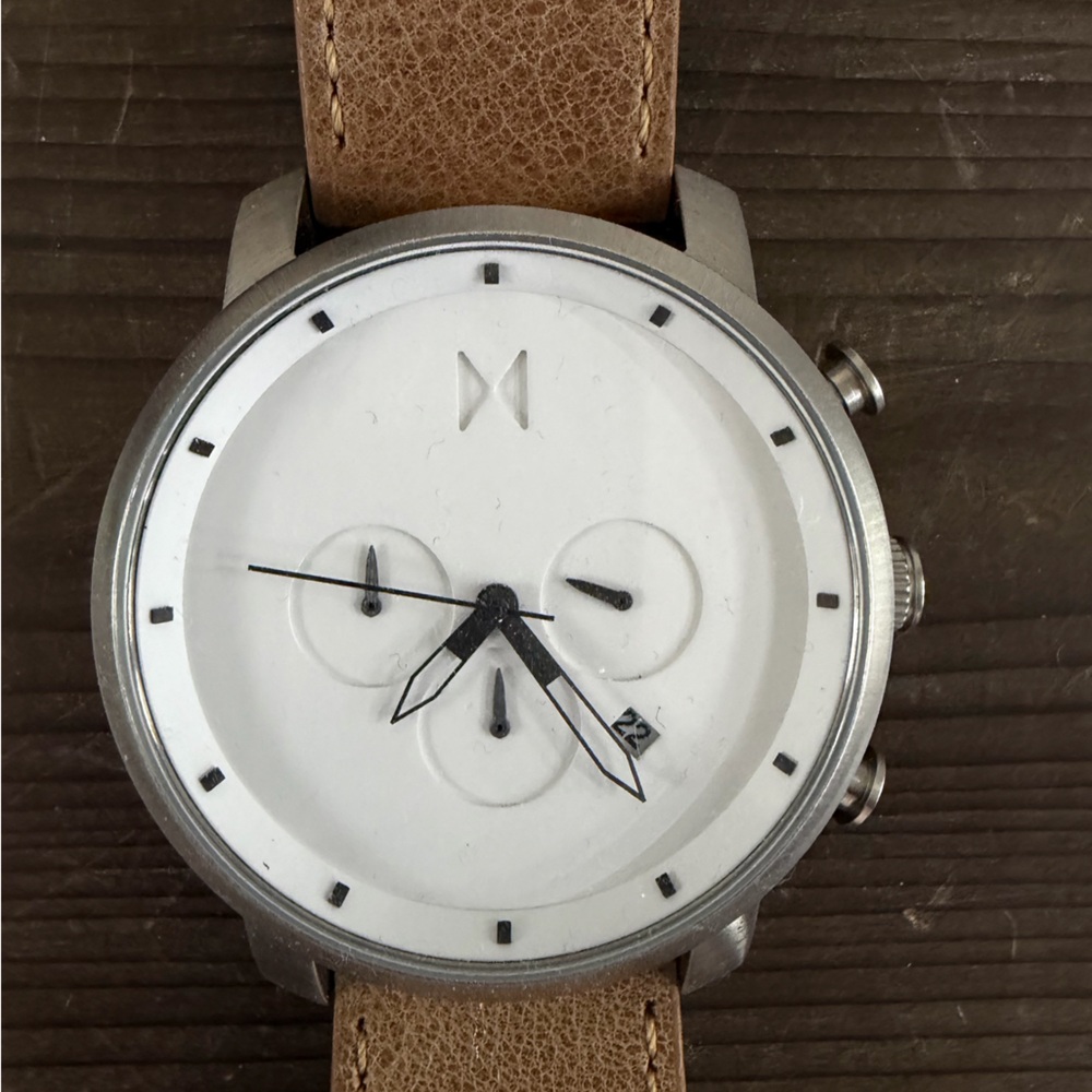 MVMT White Dial Watch with Tan Leather Strap